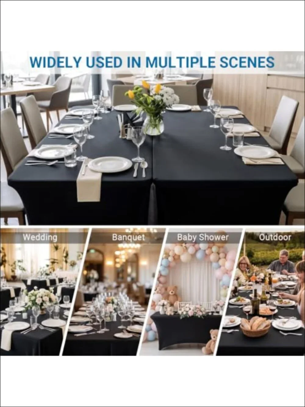 6-Pack Spandex Polyester Tablecloth Fitted Stretch Table Cover for 6ft Tables
